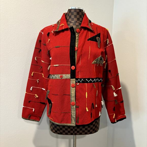 Orvis Funky Red Jacket Medium Shacket OpArt Avant Garde Southwestern Country - Picture 11 of 11